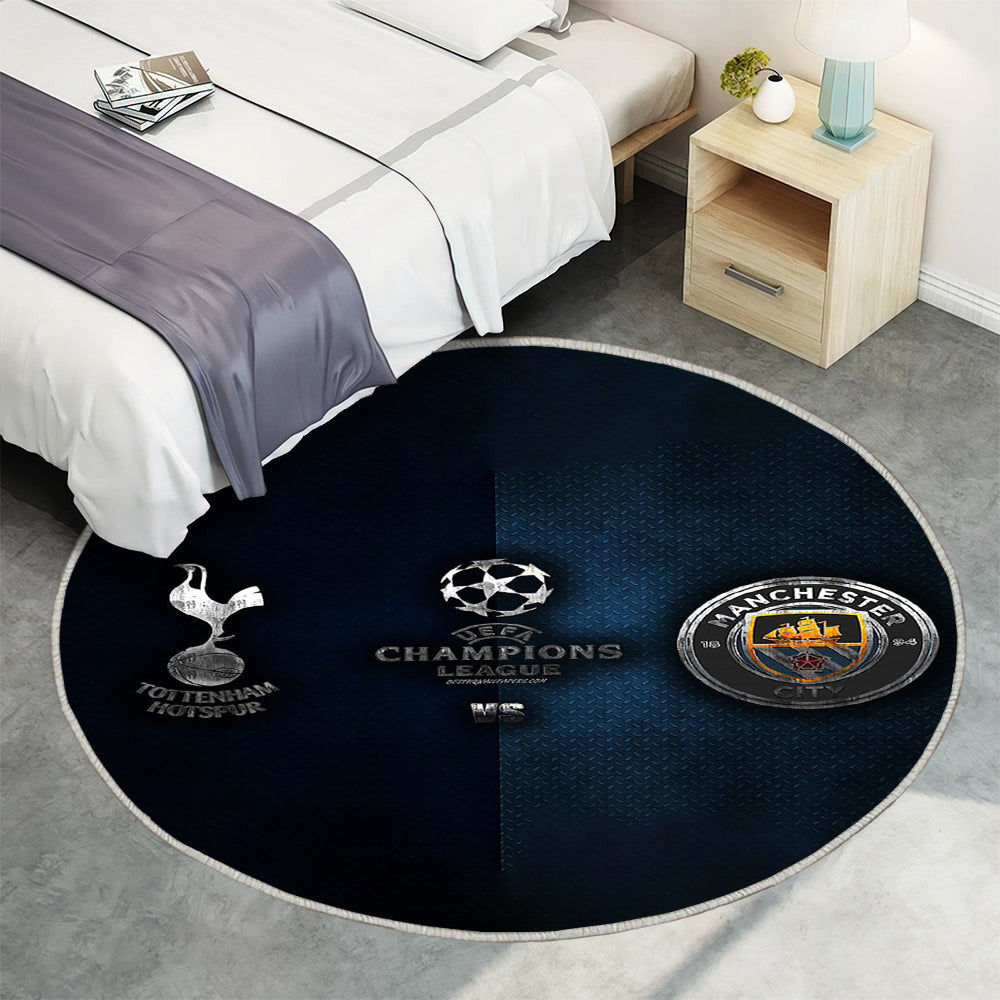 Tottenham Hotspur FC gegen Manchester City FC Teppich Rund, Teppiche - Outdoor Teppich Rund, Teppich Wohnzimmer, Carpet, Rug