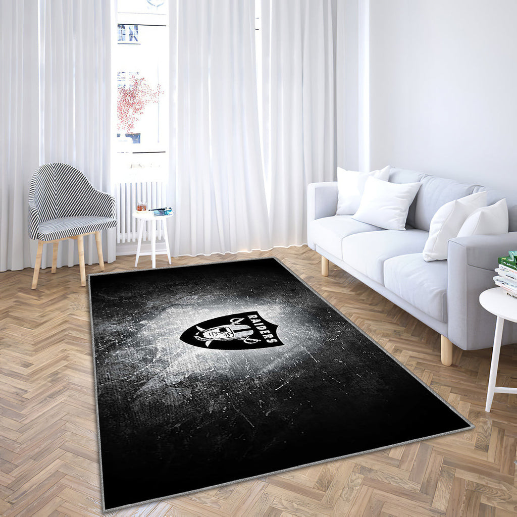 Raiders Sports Logo mit weißem und schwarzem Hintergrund Raiders Teppich, Teppiche - Outdoor Teppich, Teppich Wohnzimmer, Küchenteppich, Kinderzimmer, Modern