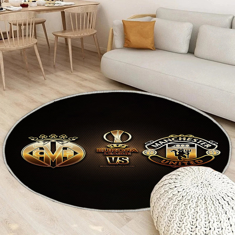 Villarreal FC gegen Manchester United FC Teppich Rund, Teppiche - Outdoor Teppich Rund, Teppich Wohnzimmer, Carpet, Rug