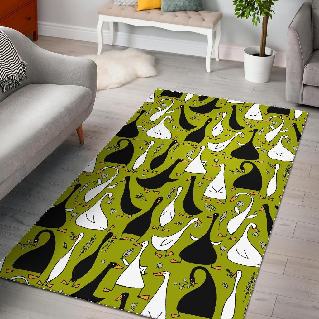 Schwarz-weißes Enten-Stockenten-Muster Prin Teppich, Teppiche - Outdoor Teppich, Teppich Wohnzimmer, Küchenteppich, Kinderzimmer, Modern