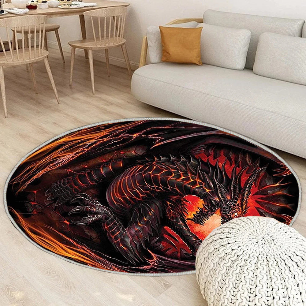 Drachen Teppich Rund, Teppiche - Feuer Outdoor Teppich Rund, Teppich Wohnzimmer, Carpet, Rug