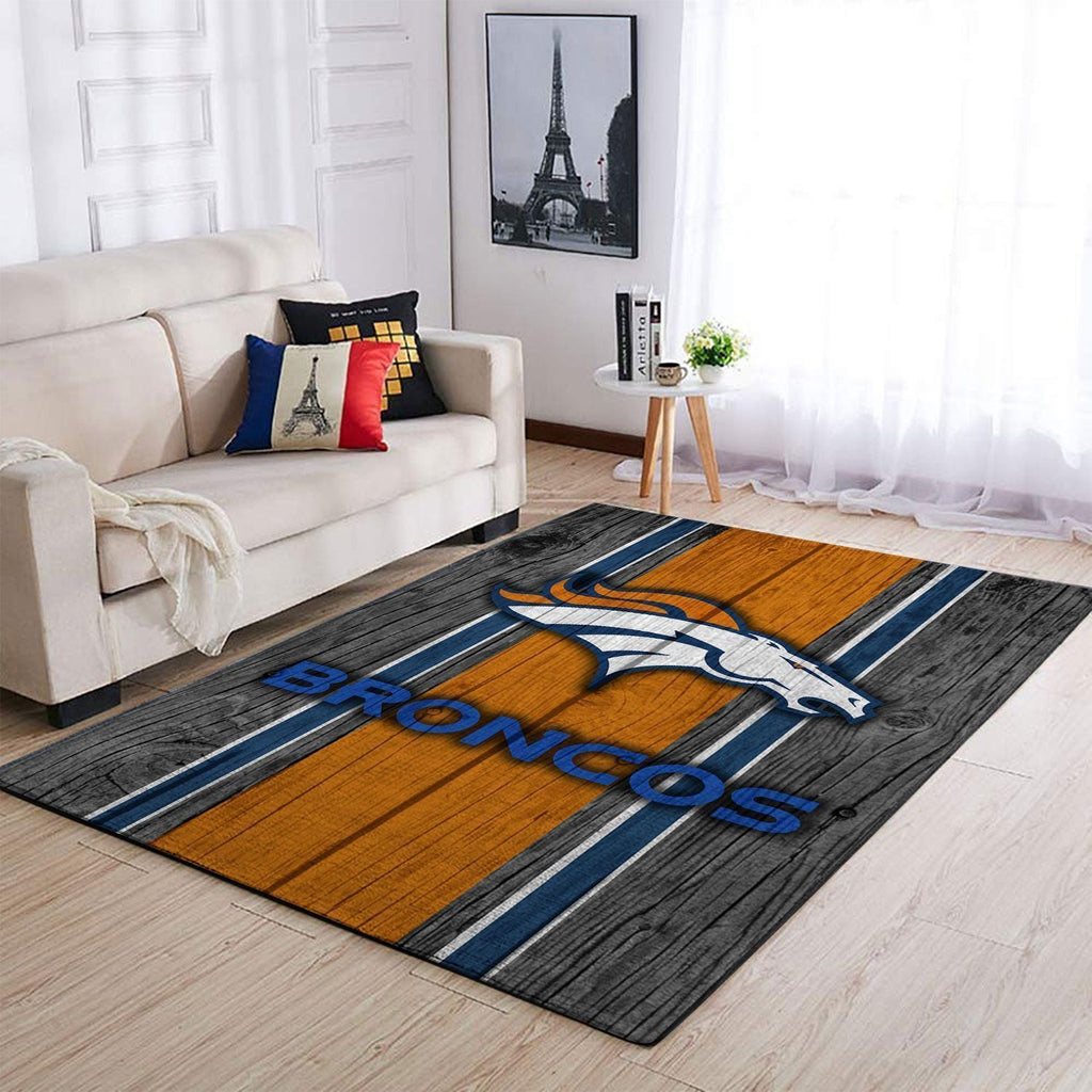 Denver Broncos Nfl Team Logo Bereich Sport im Holzstil Teppich, Teppiche - Outdoor Teppich, Teppich Wohnzimmer, Küchenteppich, Kinderzimmer, Modern