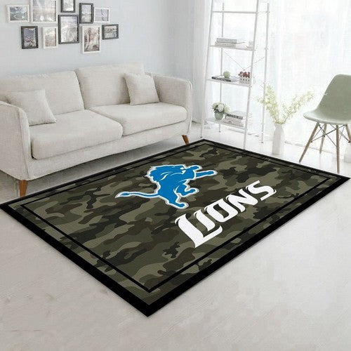 Detroit Lions Nfl Team Logo Camo Style Schönes Geschenk Rechteck Teppich, Teppiche - Outdoor Teppich, Teppich Wohnzimmer, Küchenteppich, Kinderzimmer, Modern