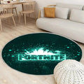 Fortnite türkisfarbenes Logo türkisfarbene Neonlichter Teppich Rund, Teppiche - kreativ Outdoor Teppich Rund, Türkis abstrakter Hintergrund Teppich Wohnzimmer, Carpet, Rug