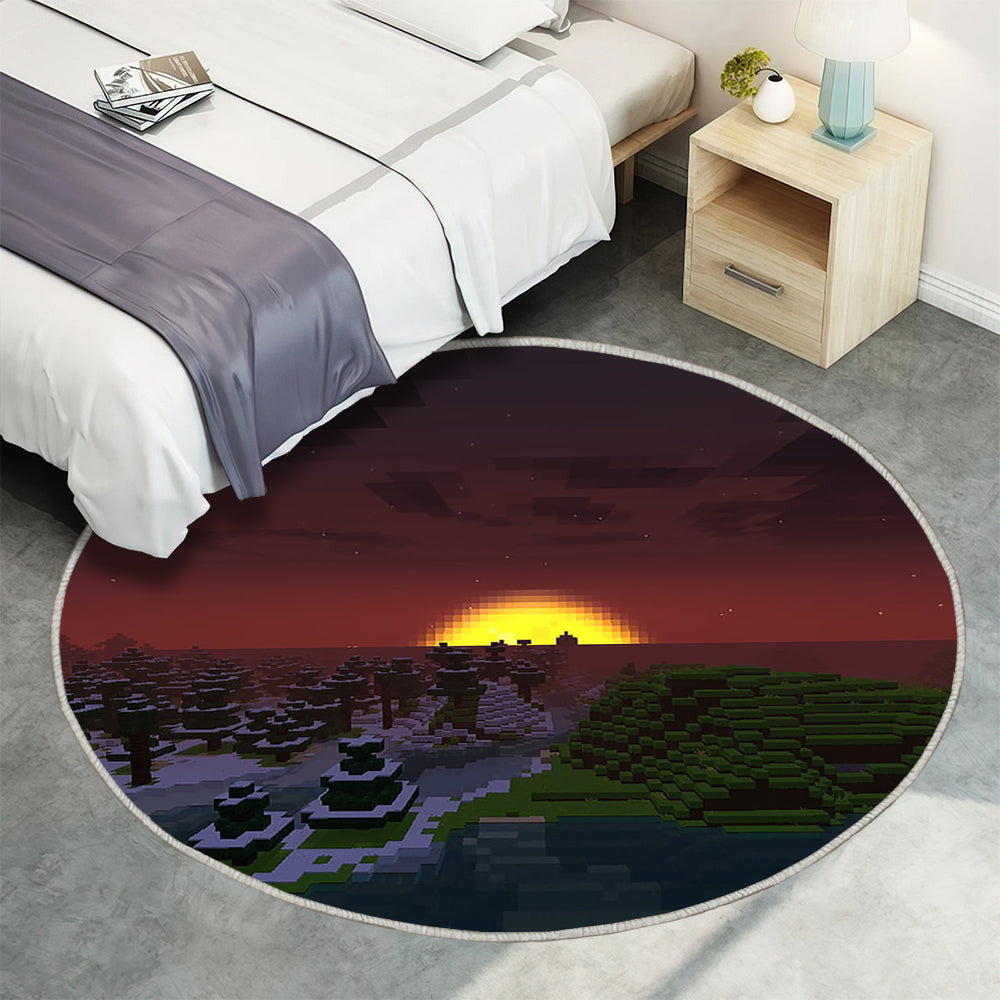 Minecraft Twilight Teppich Rund, Teppiche - Minecraft Outdoor Teppich Rund, Teppich Wohnzimmer, Carpet, Rug