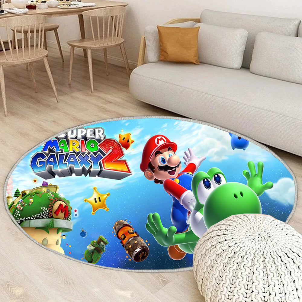 Super Mario Galaxy 2 Teppich Rund, Teppiche - Outdoor Teppich Rund, Teppich Wohnzimmer, Carpet, Rug