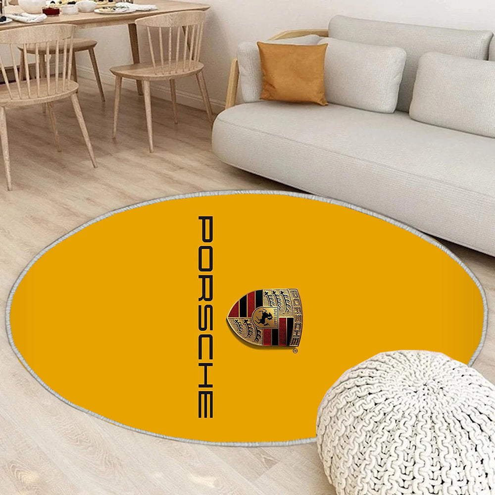 Porsche Teppich Rund, Teppiche - Schwarz Outdoor Teppich Rund, Logo Teppich Wohnzimmer, Carpet, Rug