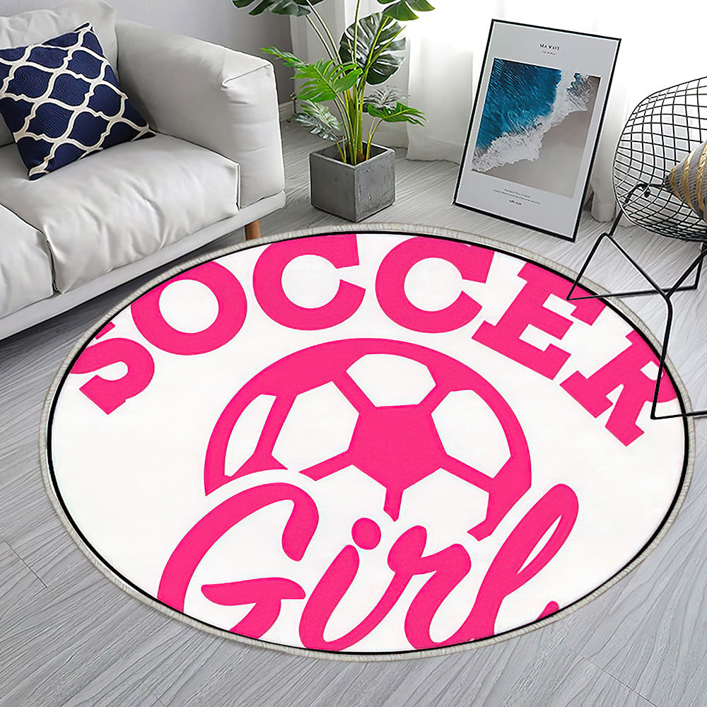 Fußball Mädchen mit Ball Teppich Rund, Teppiche - Outdoor Teppich Rund, Teppich Wohnzimmer, Carpet, Rug