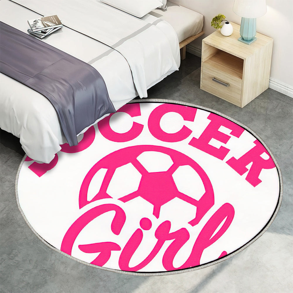 Fußball Mädchen mit Ball Teppich Rund, Teppiche - Outdoor Teppich Rund, Teppich Wohnzimmer, Carpet, Rug