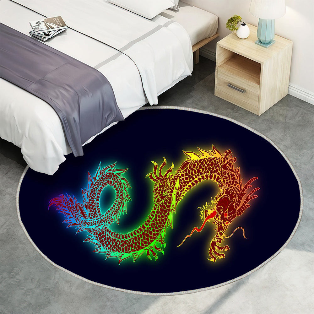 Drachen Teppich Rund, Teppiche - blau Outdoor Teppich Rund, Teppich Wohnzimmer, Carpet, Rug