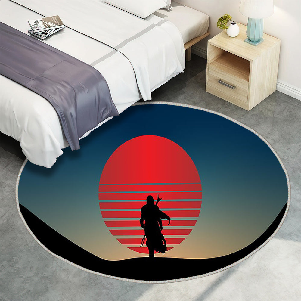 Star Wars Die mandalorianische Vaporwave Teppich Rund, Teppiche - Outdoor Teppich Rund, Teppich Wohnzimmer, Carpet, Rug