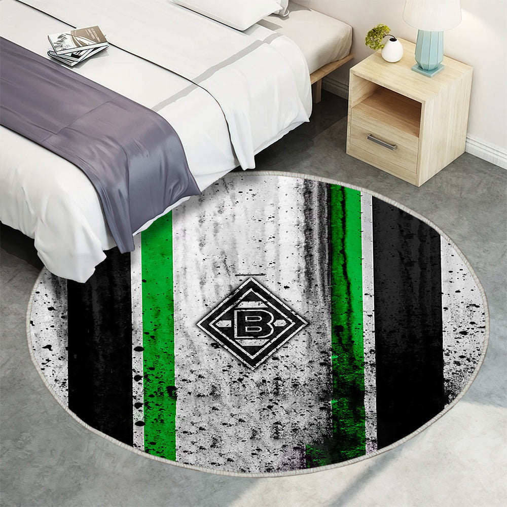FC Borussia Mönchengladbach Logo Teppich Rund, Teppiche - Bundesliga Outdoor Teppich Rund, Steinstruktur Teppich Wohnzimmer, Carpet, Rug