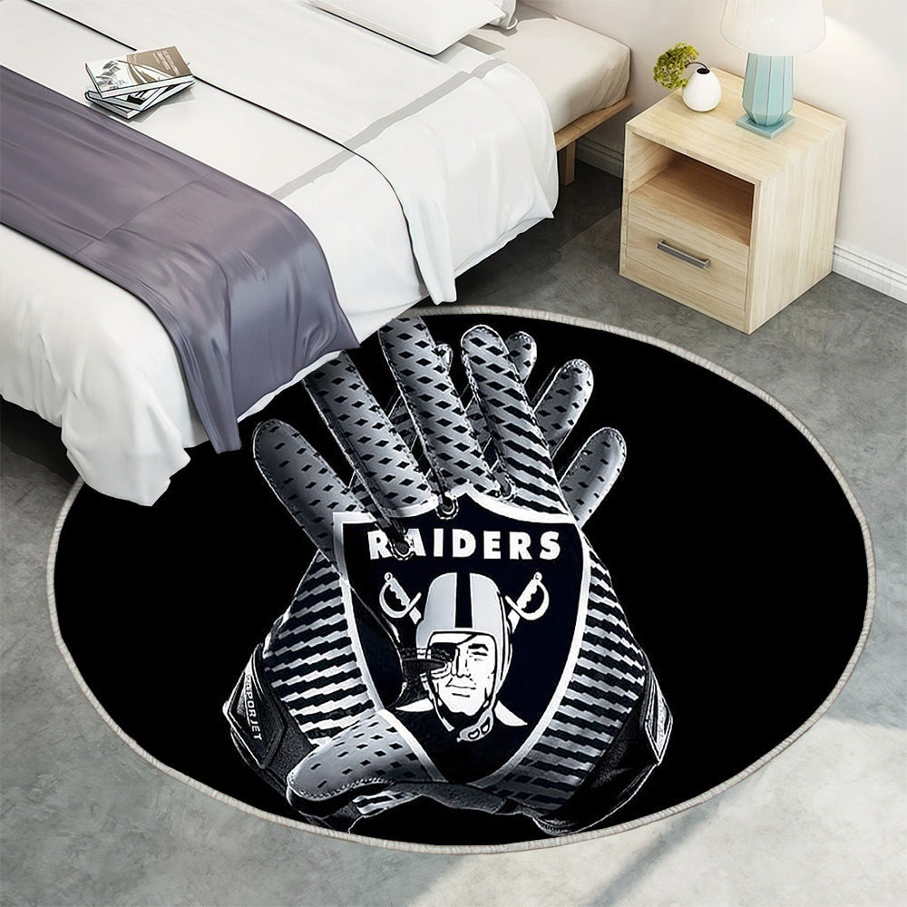 Handschuhe mit Raiders Logo auf schwarzem Hintergrund Raiders Teppich Rund, Teppiche - Outdoor Teppich Rund, Teppich Wohnzimmer, Carpet, Rug