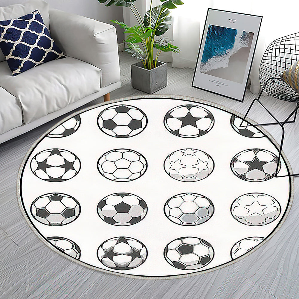 Satz von sechzehn einfarbigen Fußbällen Teppich Rund, Teppiche - Outdoor Teppich Rund, Teppich Wohnzimmer, Carpet, Rug