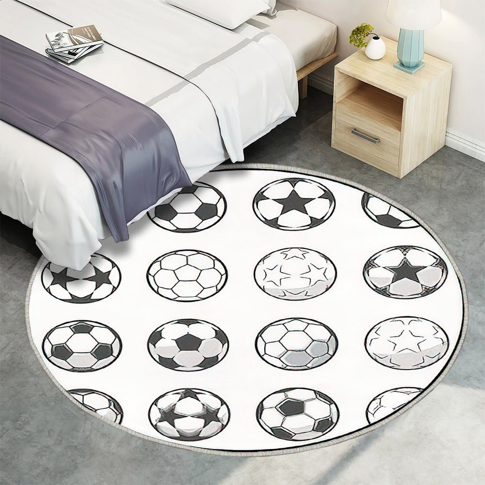 Satz von sechzehn einfarbigen Fußbällen Teppich Rund, Teppiche - Outdoor Teppich Rund, Teppich Wohnzimmer, Carpet, Rug