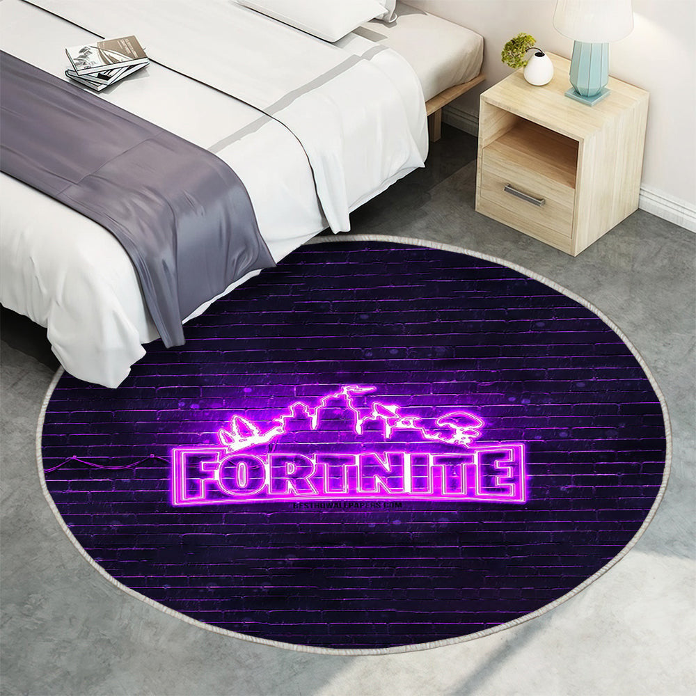Fortnite violettes Logo violette Ziegelwand Teppich Rund, Teppiche - Outdoor Teppich Rund, Teppich Wohnzimmer, Carpet, Rug