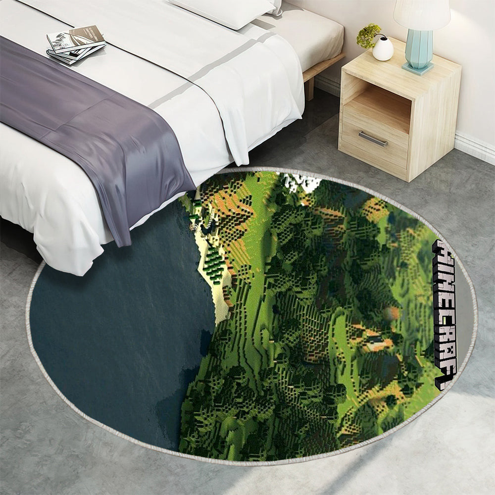 Minecraft Teppich Rund, Teppiche - Landschaft Outdoor Teppich Rund, Thema Teppich Wohnzimmer, Carpet, Rug