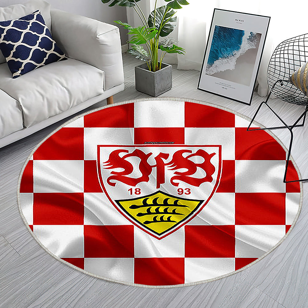 Vfb Stuttgart Teppich Rund, Teppiche - Rot Weiß Karierte Flagge Outdoor Teppich Rund, Emblem Teppich Wohnzimmer, Carpet, Rug