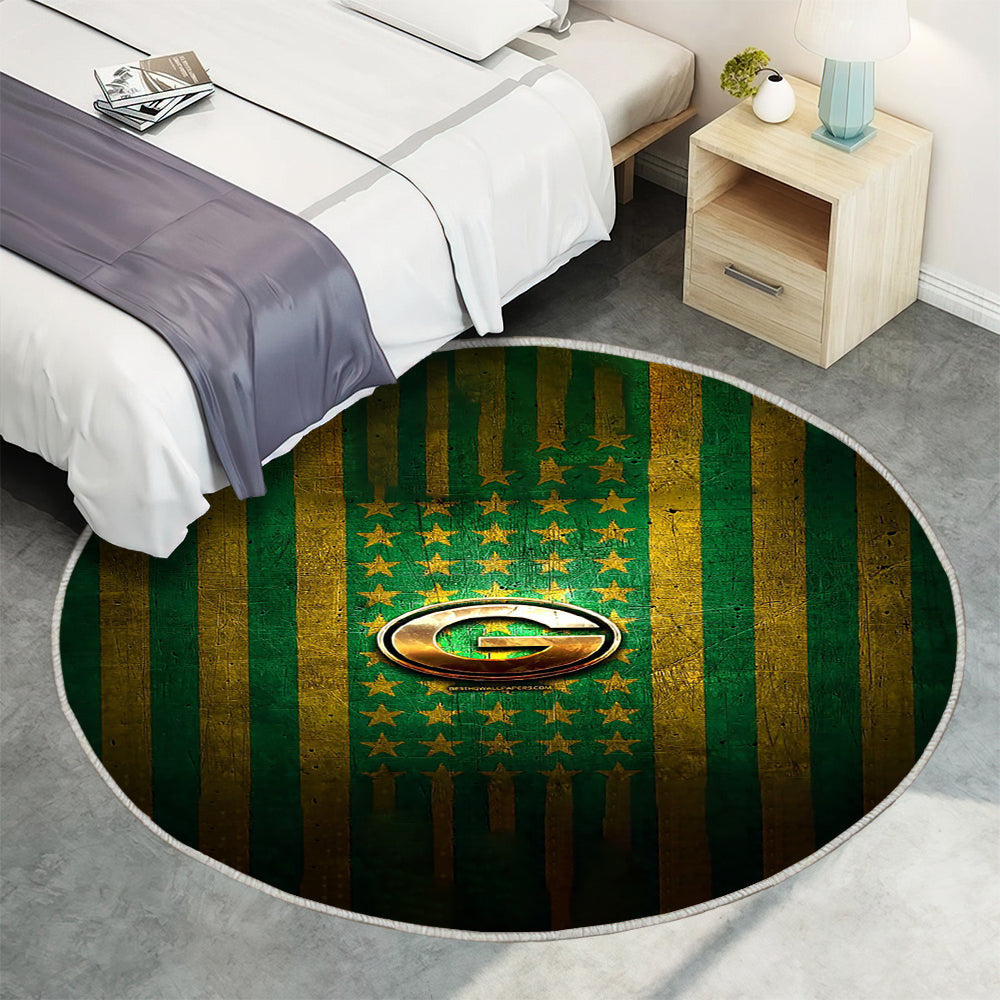 Green Bay Packers Flagge Teppich Rund, Teppiche - NFL Outdoor Teppich Rund, grüner gelber Metallhintergrund Teppich Wohnzimmer, Carpet, Rug