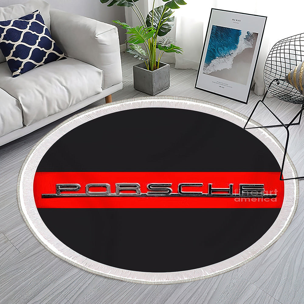 Vintage Porsche Typenschild Teppich Rund, Teppiche - Outdoor Teppich Rund, Teppich Wohnzimmer, Carpet, Rug