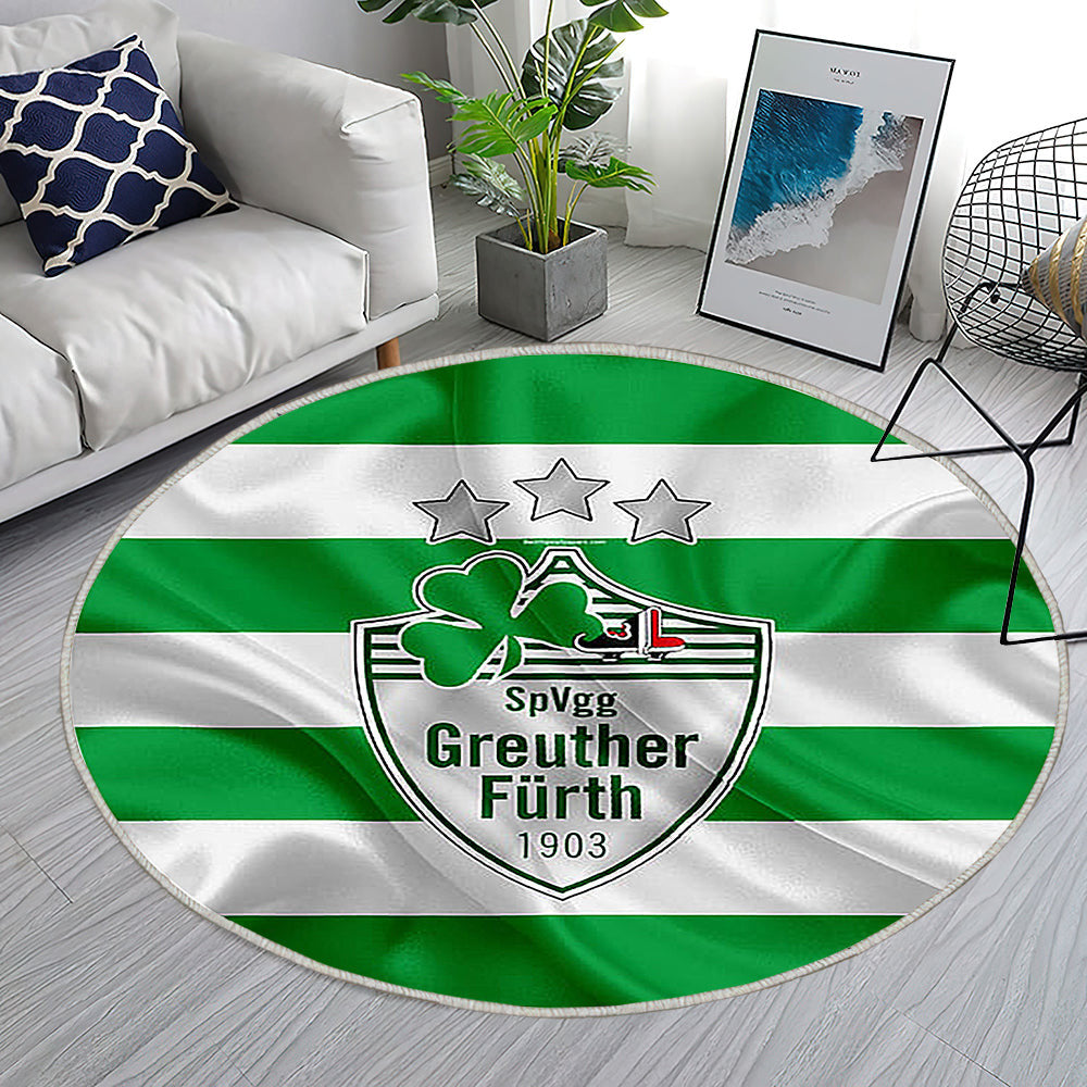Spvgg Greuther Fürth Grün Weiße Seidenfahne Teppich Rund, Teppiche - Deutscher Fußballverein Outdoor Teppich Rund, Teppich Wohnzimmer, Carpet, Rug