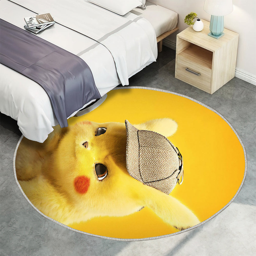 Pokémon Meisterdetektiv Pikachu Teppich Rund, Teppiche - Outdoor Teppich Rund, Teppich Wohnzimmer, Carpet, Rug