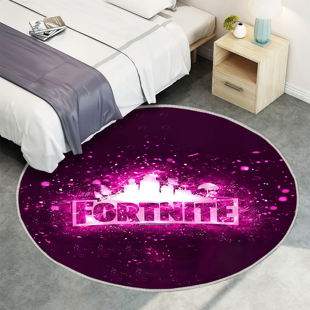Lila Fortnite Logo Teppich Rund, Teppiche - lila Neonlichter Outdoor Teppich Rund, kreativ Teppich Wohnzimmer, Carpet, Rug