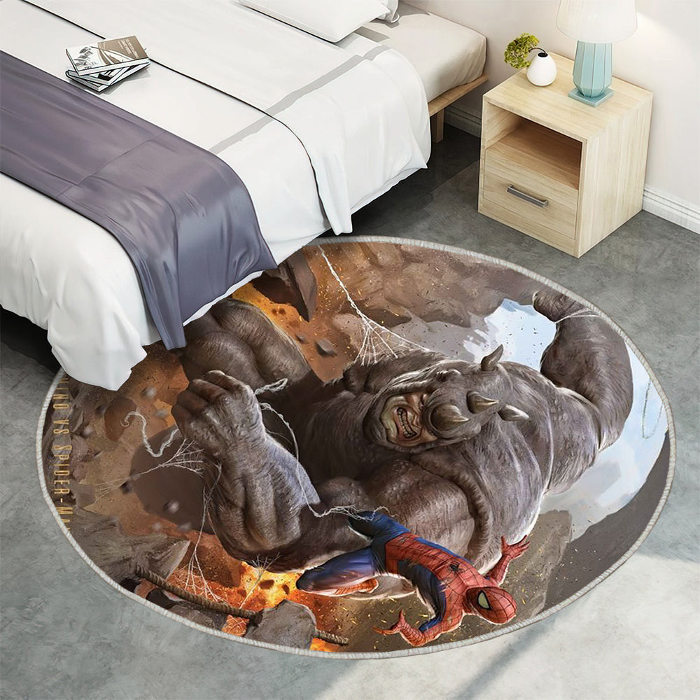 Nashorn gegen Spinne Teppich Rund, Teppiche - Mann Outdoor Teppich Rund, Teppich Wohnzimmer, Carpet, Rug