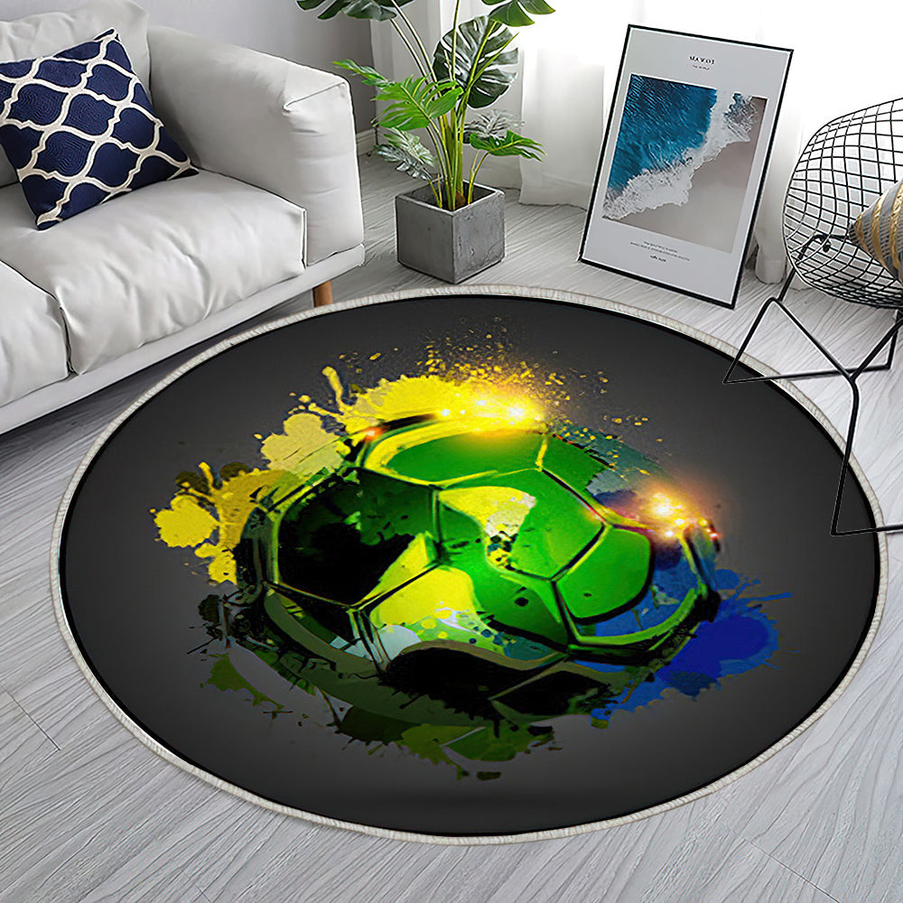 Fußball Explosion schwarz Teppich Rund, Teppiche - Outdoor Teppich Rund, Teppich Wohnzimmer, Carpet, Rug