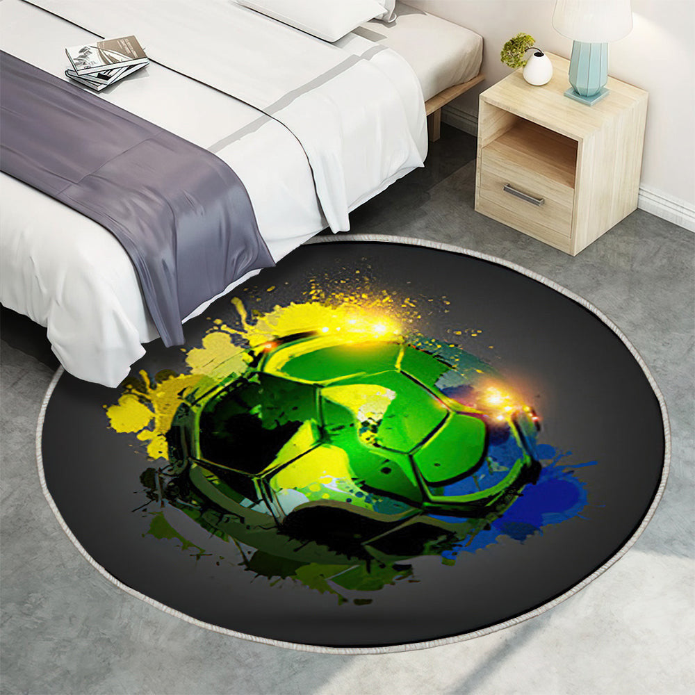 Fußball Explosion schwarz Teppich Rund, Teppiche - Outdoor Teppich Rund, Teppich Wohnzimmer, Carpet, Rug
