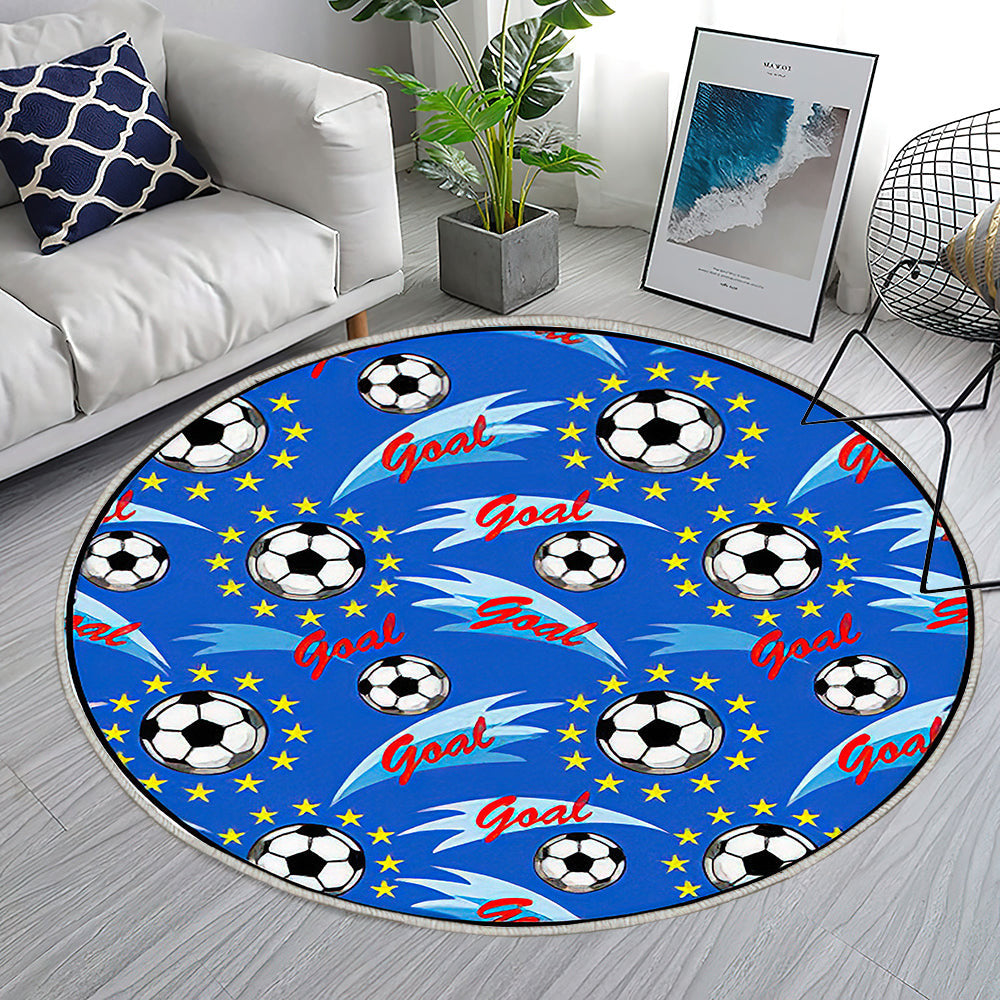 Nahtloses Muster mit fliegendem Fußball Teppich Rund, Teppiche - Outdoor Teppich Rund, Teppich Wohnzimmer, Carpet, Rug