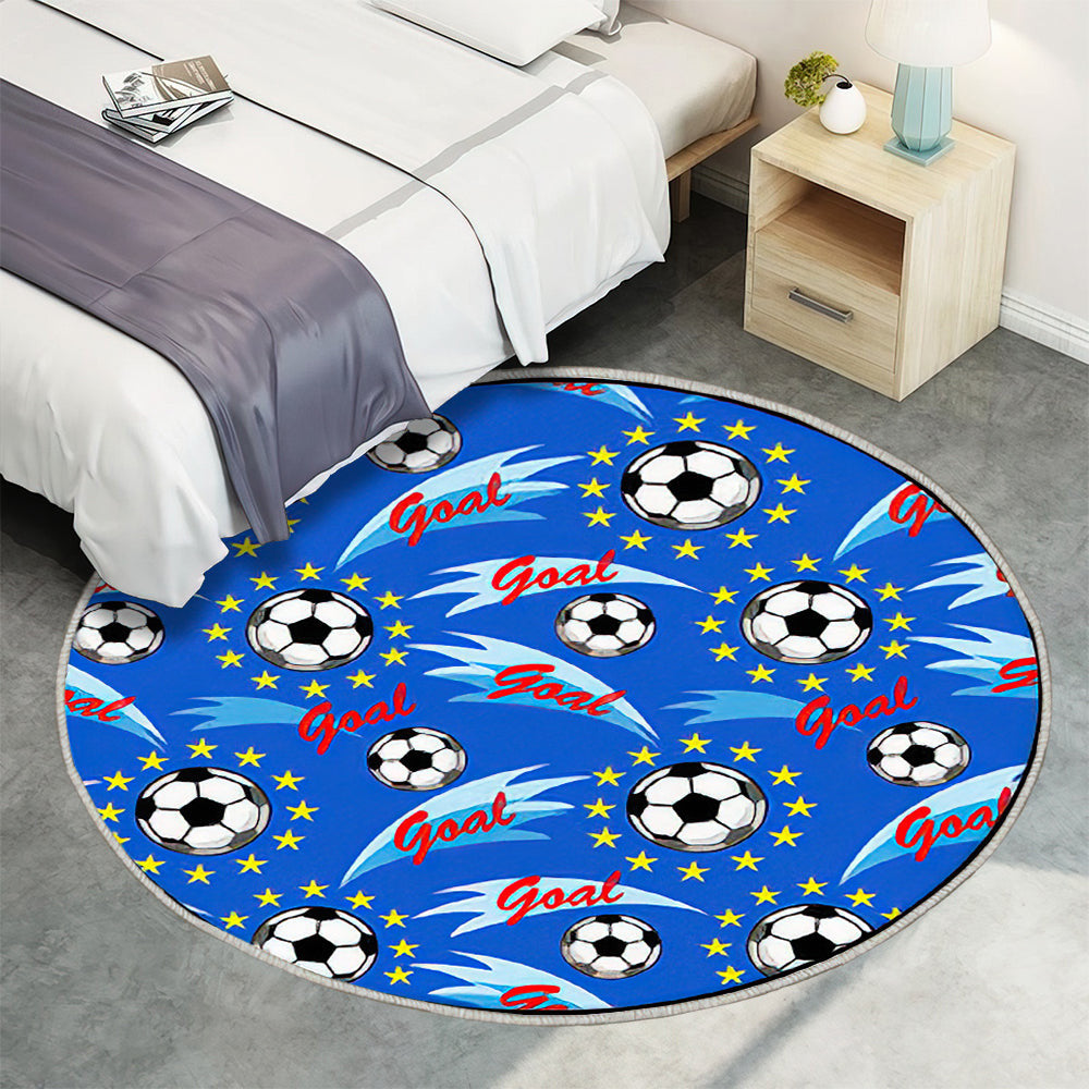 Nahtloses Muster mit fliegendem Fußball Teppich Rund, Teppiche - Outdoor Teppich Rund, Teppich Wohnzimmer, Carpet, Rug