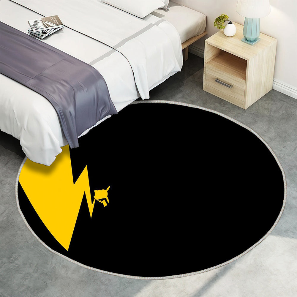 Pokémon Pikachu Teppich Rund, Teppiche - amoliert Outdoor Teppich Rund, Schwarz Teppich Wohnzimmer, Carpet, Rug