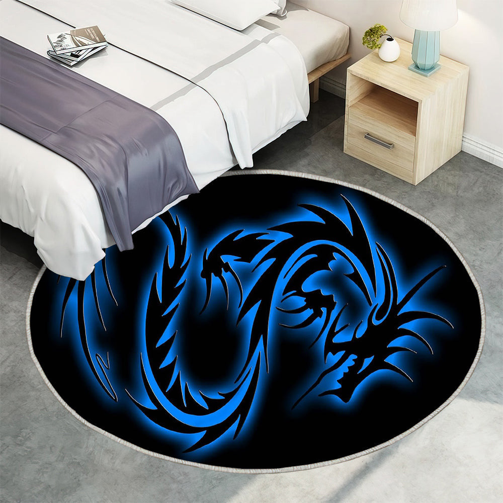 Drachen Teppich Rund, Teppiche - drachenblau neon Outdoor Teppich Rund, Drache Neon Teppich Wohnzimmer, Carpet, Rug