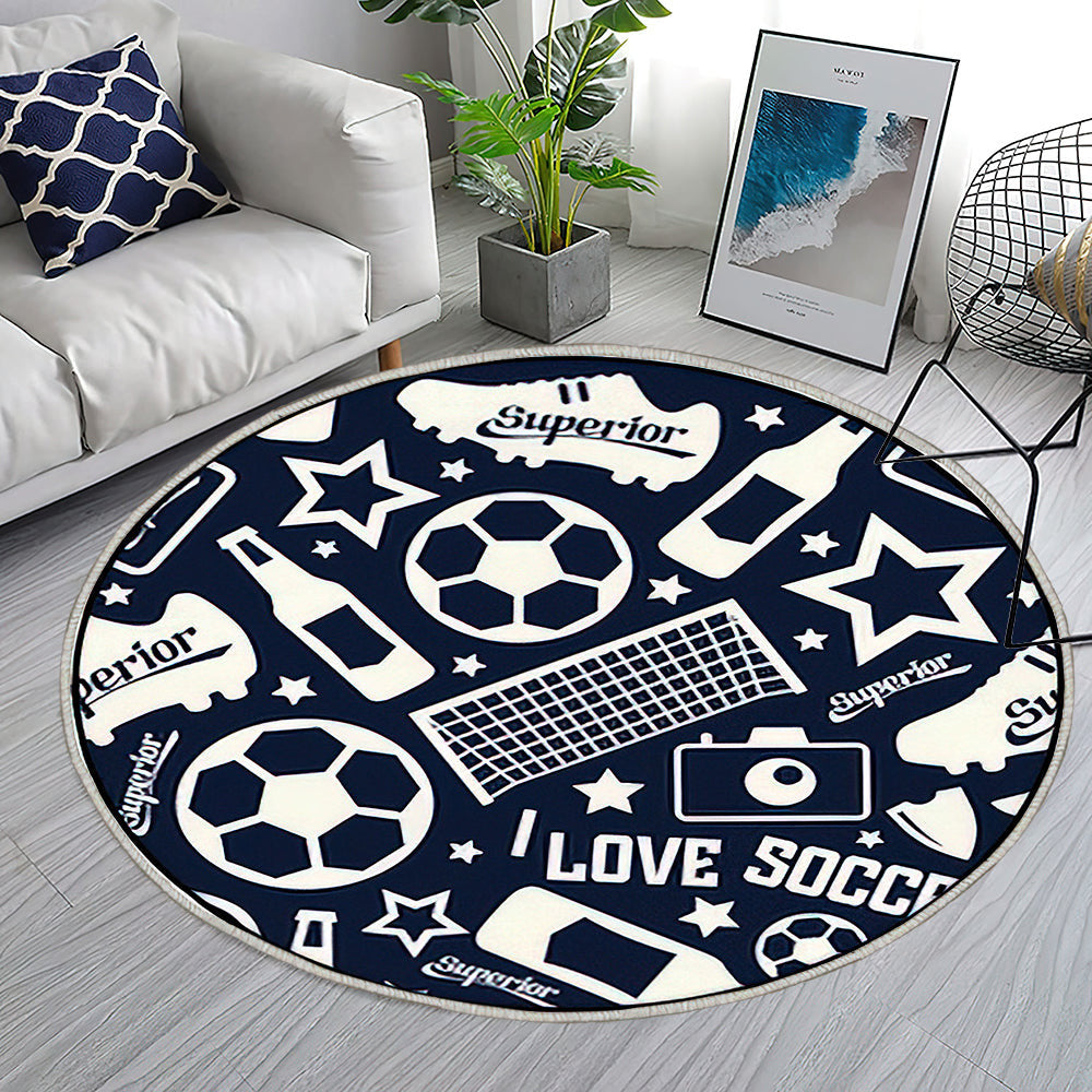 Fußball nahtloses Muster Teppich Rund, Teppiche - Outdoor Teppich Rund, Teppich Wohnzimmer, Carpet, Rug