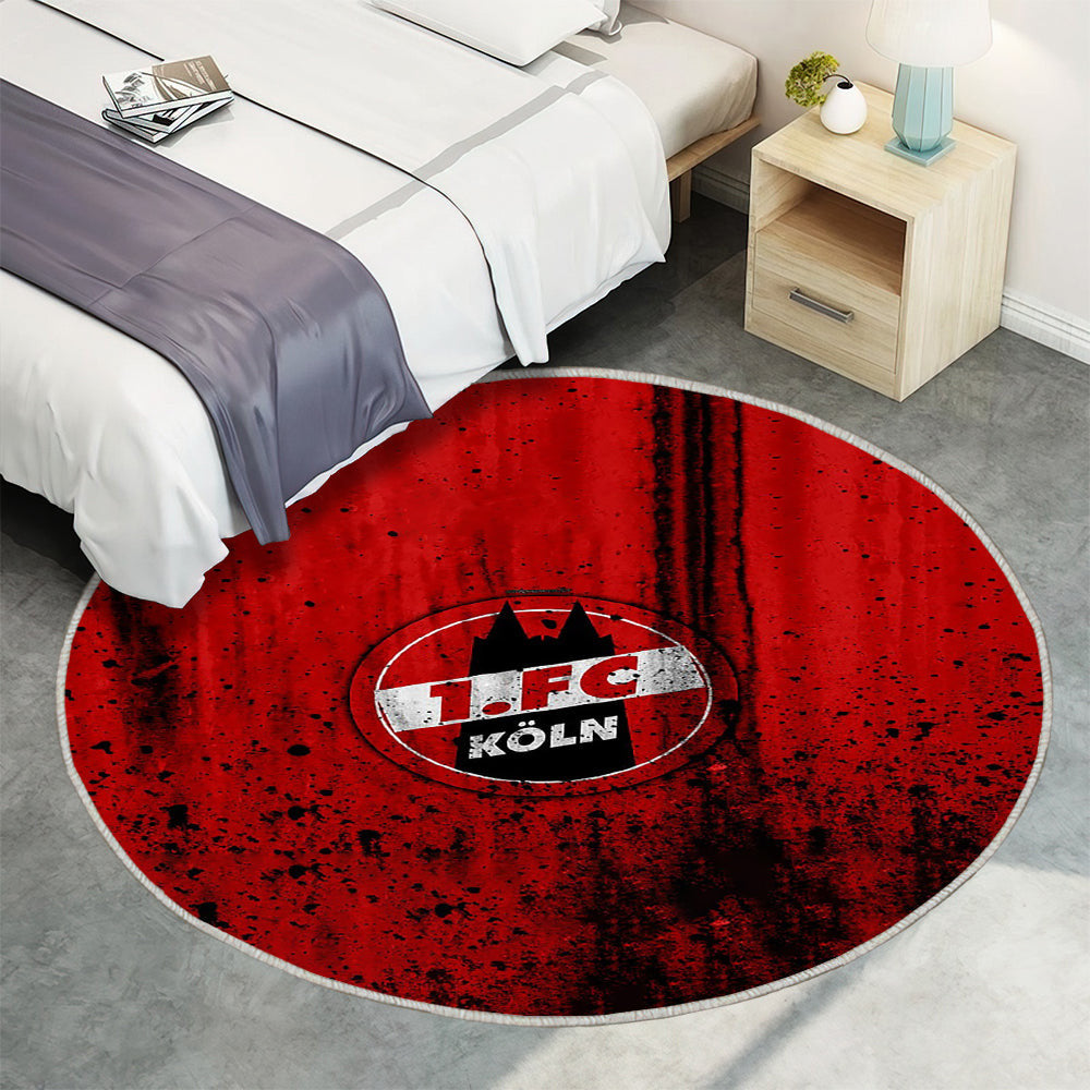 FC Köln Logo Teppich Rund, Teppiche - Bundesliga Outdoor Teppich Rund, Steinstruktur Teppich Wohnzimmer, Carpet, Rug