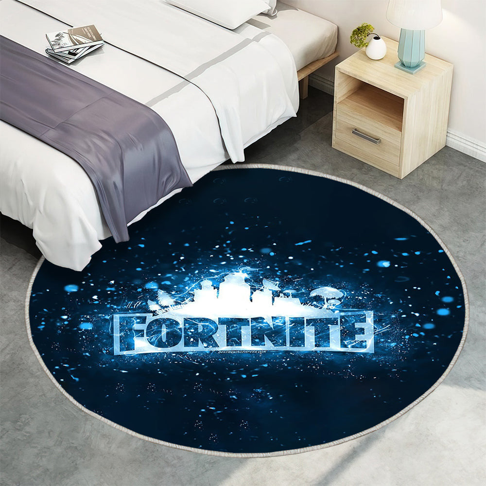 Fortnite blaues Logo blaue Neonlichter Teppich Rund, Teppiche - kreativ Outdoor Teppich Rund, blauer abstrakter hintergrund Teppich Wohnzimmer, Carpet, Rug