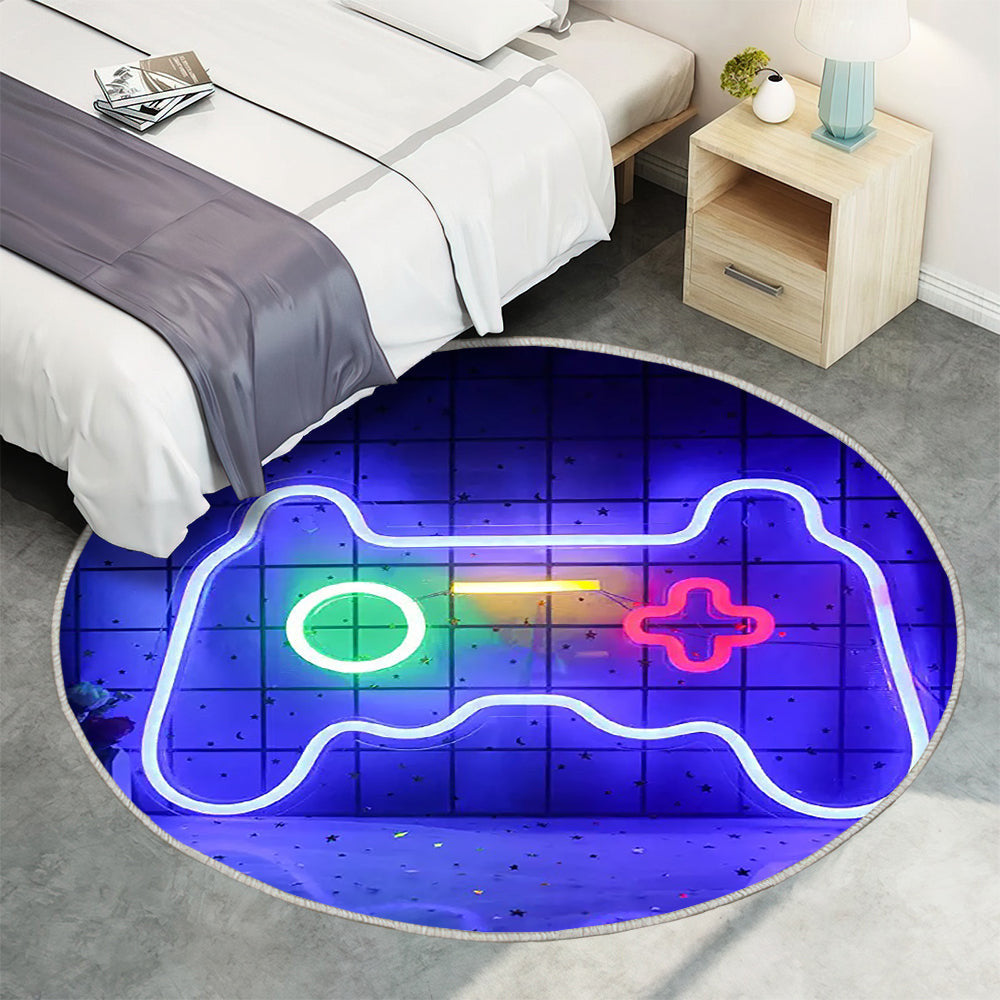 Neon Gaming Teppich Rund, Teppiche - Outdoor Teppich Rund, Teppich Wohnzimmer, Carpet, Rug