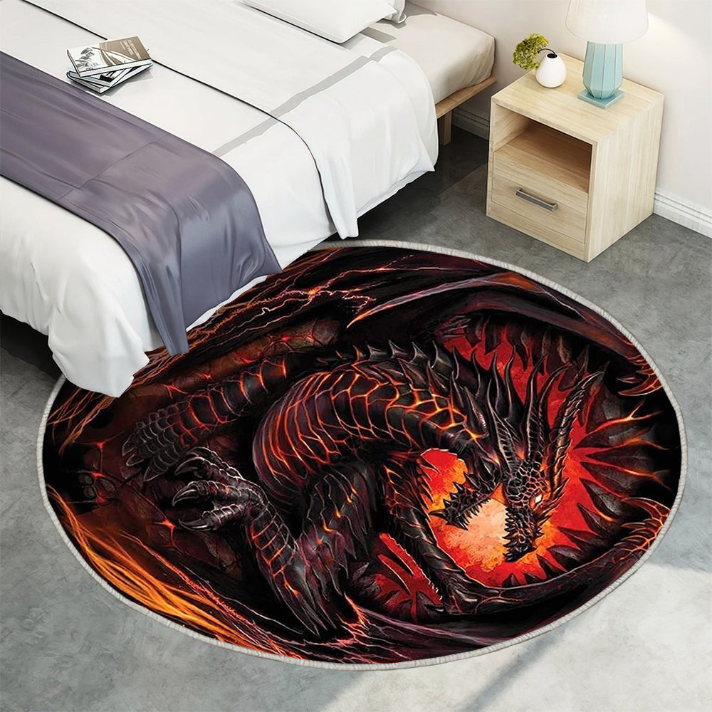 Drachen Teppich Rund, Teppiche - Feuer Outdoor Teppich Rund, Teppich Wohnzimmer, Carpet, Rug