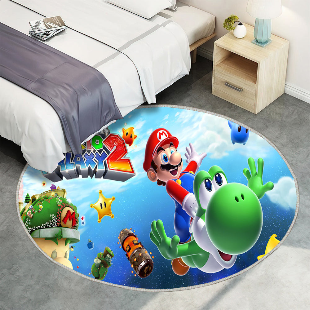 Super Mario Galaxy 2 Teppich Rund, Teppiche - Outdoor Teppich Rund, Teppich Wohnzimmer, Carpet, Rug