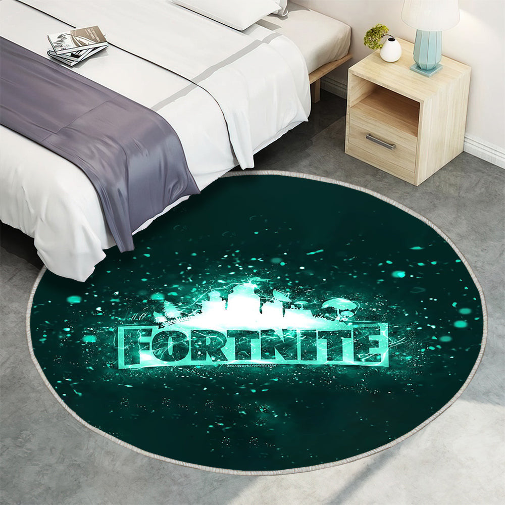 Fortnite türkisfarbenes Logo türkisfarbene Neonlichter Teppich Rund, Teppiche - kreativ Outdoor Teppich Rund, Türkis abstrakter Hintergrund Teppich Wohnzimmer, Carpet, Rug
