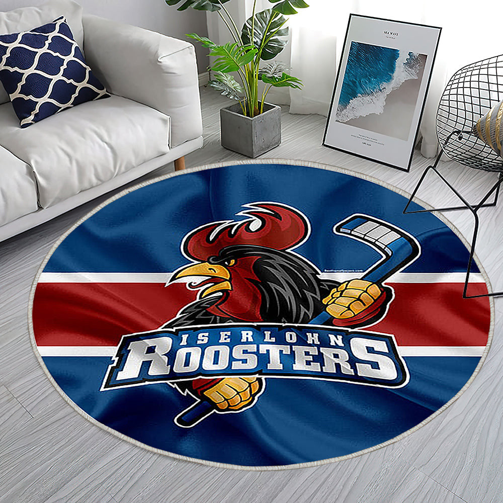 Iserlohn Roosters Deutscher Eishockeyverein Teppich Rund, Teppiche - Emblem Outdoor Teppich Rund, Iserlohn Teppich Wohnzimmer, Carpet, Rug
