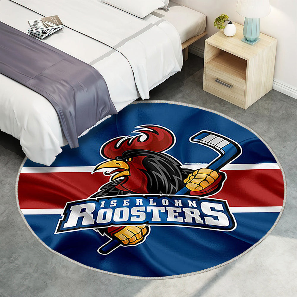 Iserlohn Roosters Deutscher Eishockeyverein Teppich Rund, Teppiche - Emblem Outdoor Teppich Rund, Iserlohn Teppich Wohnzimmer, Carpet, Rug