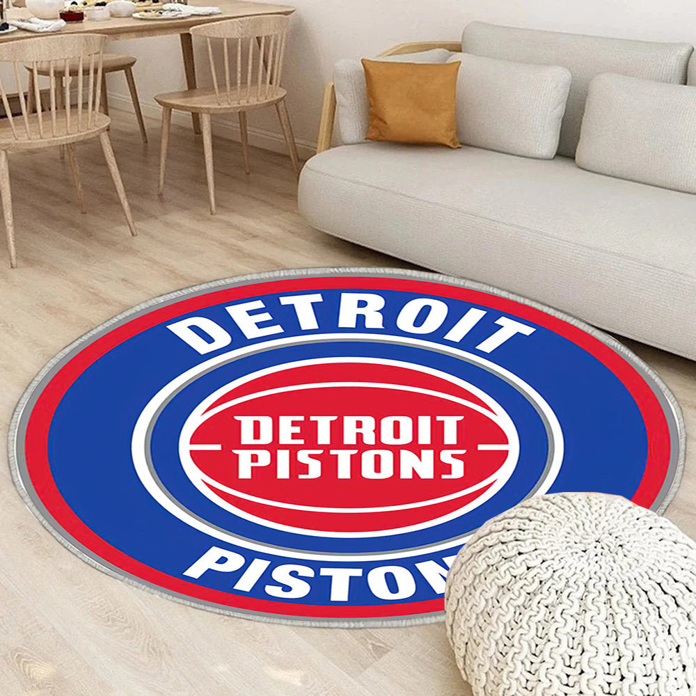 Retro Kreis Logo der Detroit Pistons Teppich Rund, Teppiche - Outdoor Teppich Rund, Teppich Wohnzimmer, Carpet, Rug