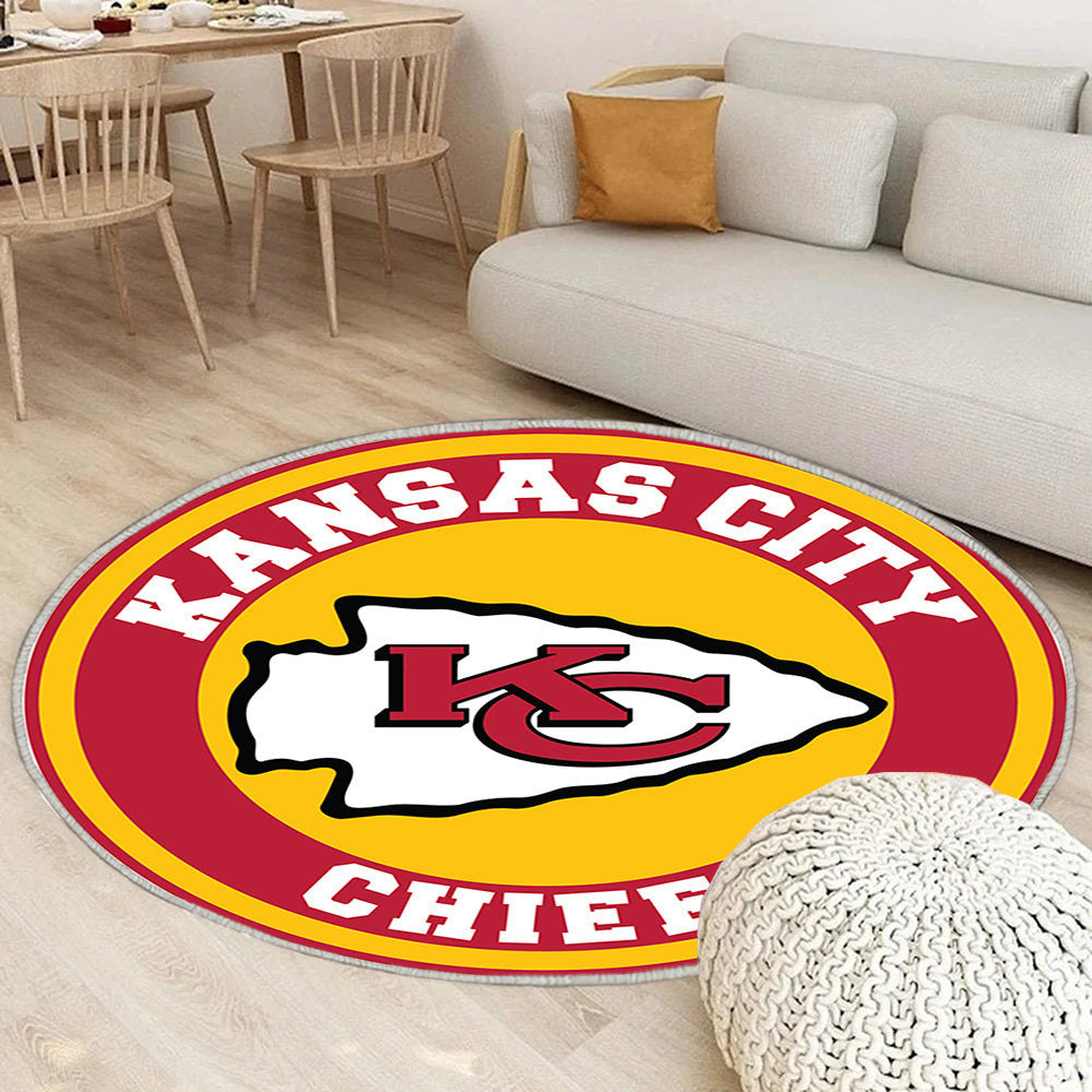 Kreis Logo der Kansas City Chiefs Teppich Rund, Teppiche - Outdoor Teppich Rund, Teppich Wohnzimmer, Carpet, Rug
