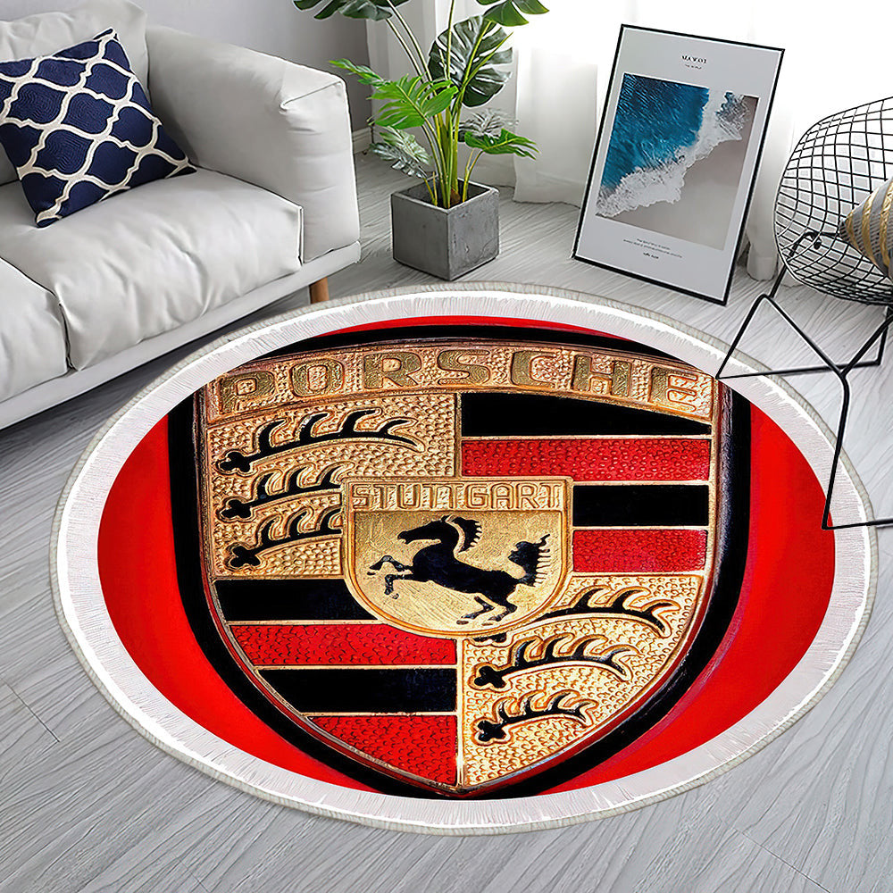 Altes Porsche Emblem Teppich Rund, Teppiche - Outdoor Teppich Rund, Teppich Wohnzimmer, Carpet, Rug
