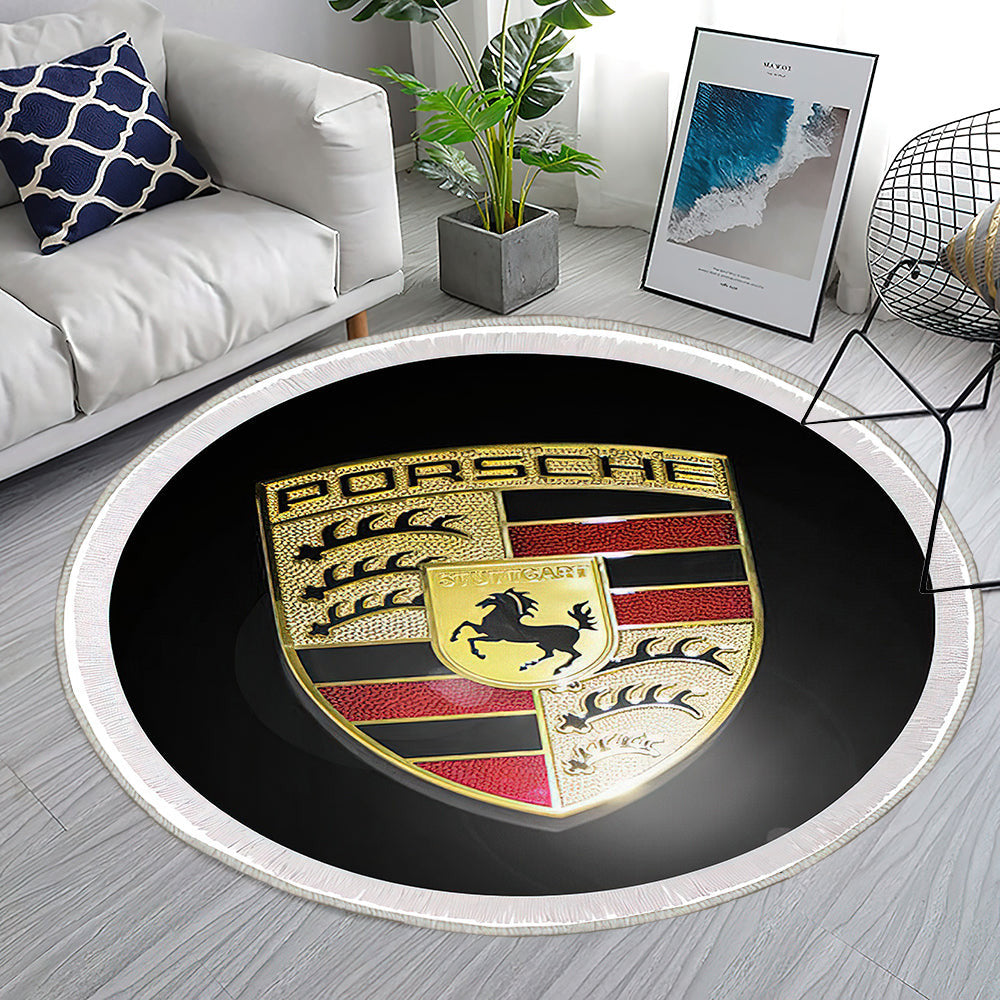Porsche Auto Emblem isoliert Teppich Rund, Teppiche - Outdoor Teppich Rund, Teppich Wohnzimmer, Carpet, Rug