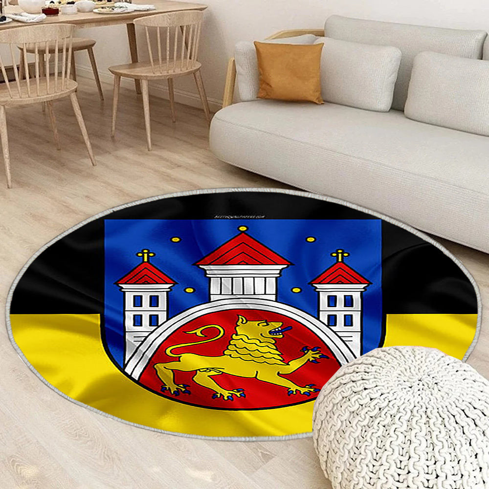 Flagge Von Chottingen In Seidenoptik Teppich Rund, Teppiche - Schwarz Gelbe Seidenflagge Outdoor Teppich Rund, Wappen Teppich Wohnzimmer, Carpet, Rug