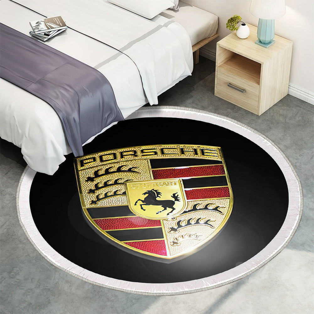 Porsche Auto Emblem isoliert Teppich Rund, Teppiche - Outdoor Teppich Rund, Teppich Wohnzimmer, Carpet, Rug