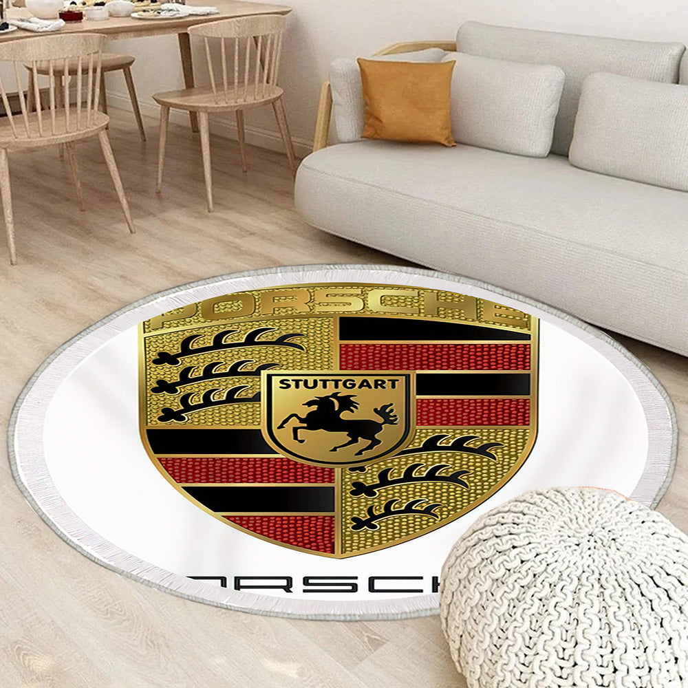 Porsche Logo001 Teppich Rund, Teppiche - Outdoor Teppich Rund, Teppich Wohnzimmer, Carpet, Rug